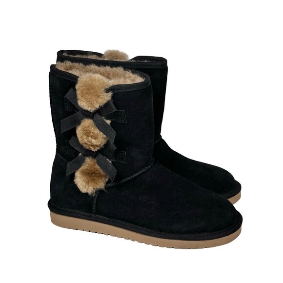 NEW Kookaburra By UGG Victoria Suede Boots SZ 8 Black Shearling Fur Bow Winter - Picture 3 of 11